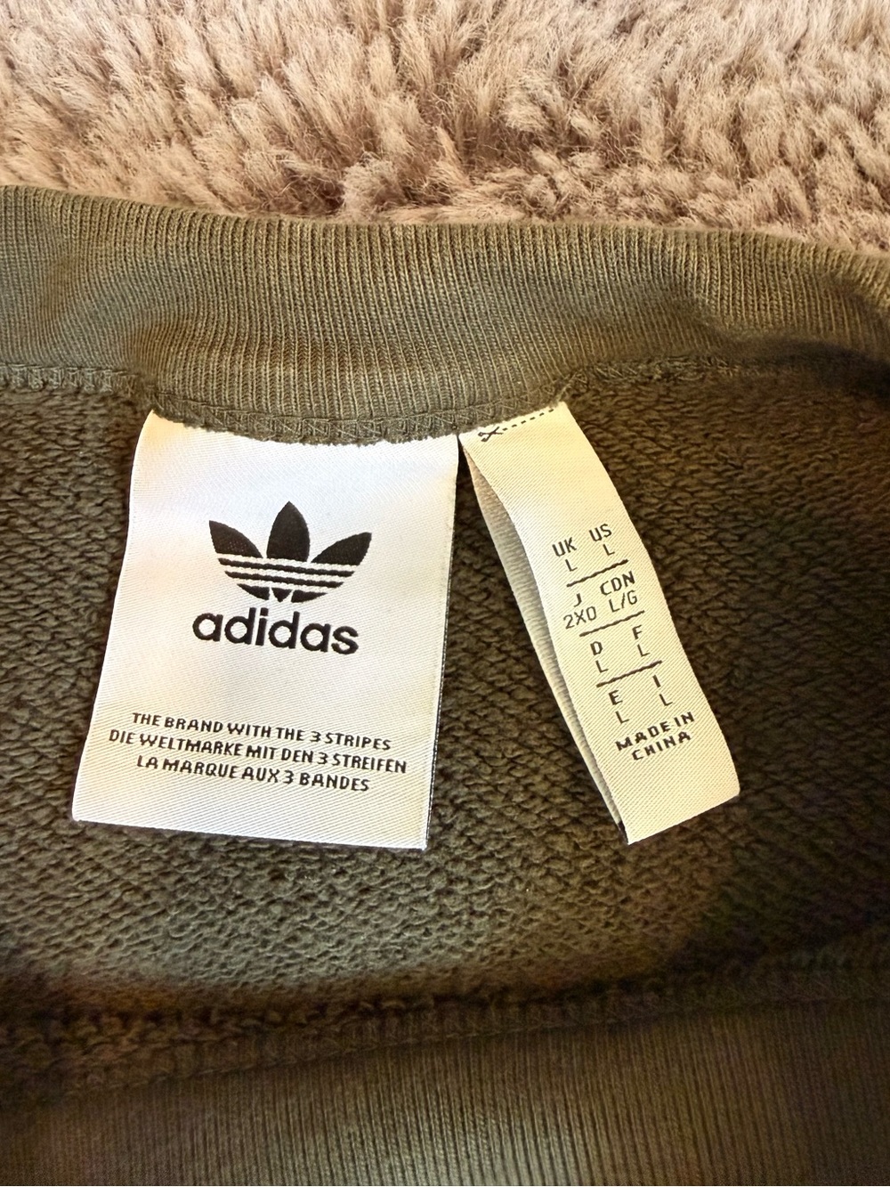 adidas Olive Crewneck Sweatshirt with Sleeve Trefoil Panels - Picture 4 of 9
